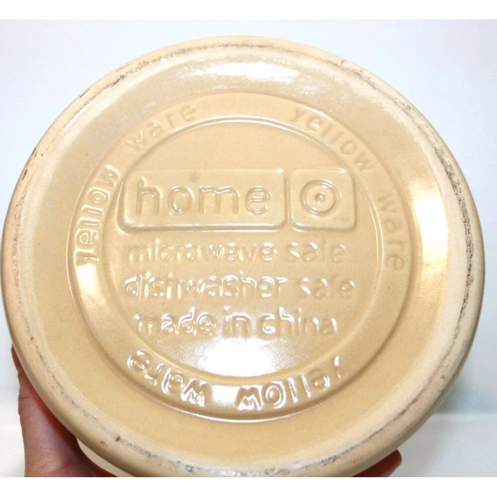 Home Yellow Ware Banded Canister Lid Blue White Stripe Storage Farmhouse 9”